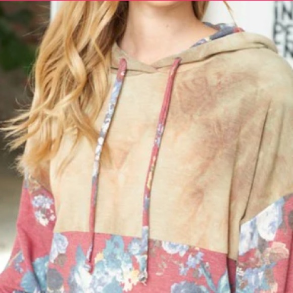NEW! Women’s Boutique “Secret Garden” Rust Body Tie Dye & Floral Print Hoodie M - Picture 2 of 8